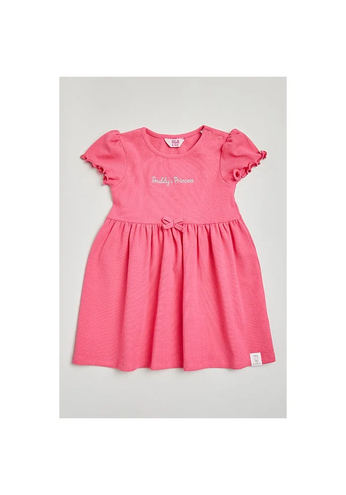 أر أند بي Embroidered Dress with Crew Neck and Short Sleeves