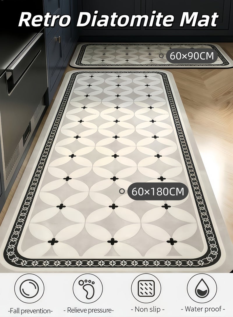 Allieuka Kitchen Mat,Retro Diatomite Mat,Non-Slip Waterproof Floor Rug, Anti-Fatigue Absorbent Mat,Diatom Mud Bath Mat Set,Bathroom Kitchen Rug Mat,Extra Soft and Absorbent Bath Rugs,Non-Slip Quick Drying Floor Bath Tub Mat,Easy-to-Clean Durable Formaldehyde-Free Carpet,for Kitchen, Laundry Room,Bathroom Floor Tub and Shower,for Home, Seniors & Kids(60*90cm/60*180cm) - Image 1