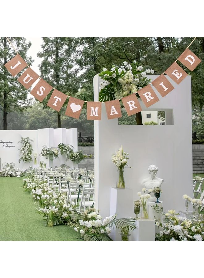 Just Married Burlap Banner Wedding Decor Love Bunting 6m 19 6ft - Image 1