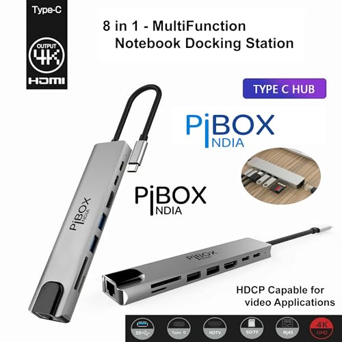 pibox India USB C Hub Dock 8 in 1 Aluminum Type C Adapter with 4K HDMI Port, Ethernet 100mbps RJ45 Port, 2 USB 3.0 Ports, USB-C Power Delivery, TF/SD Card Reader, MacBook/Dell/Samsung USB C Devices - Image 4