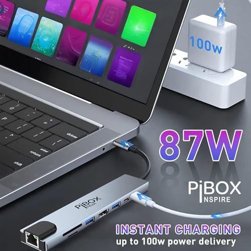 pibox India USB C Hub Dock 8 in 1 Aluminum Type C Adapter with 4K HDMI Port, Ethernet 100mbps RJ45 Port, 2 USB 3.0 Ports, USB-C Power Delivery, TF/SD Card Reader, MacBook/Dell/Samsung USB C Devices - Image 5