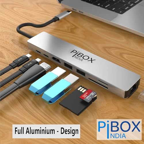 pibox India USB C Hub Dock 8 in 1 Aluminum Type C Adapter with 4K HDMI Port, Ethernet 100mbps RJ45 Port, 2 USB 3.0 Ports, USB-C Power Delivery, TF/SD Card Reader, MacBook/Dell/Samsung USB C Devices - Image 2