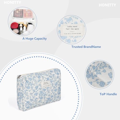 honitty Makeup Pouch,Quilted Cosmetic Bags,Large Floral Make Up Organizer for Women - Image 3