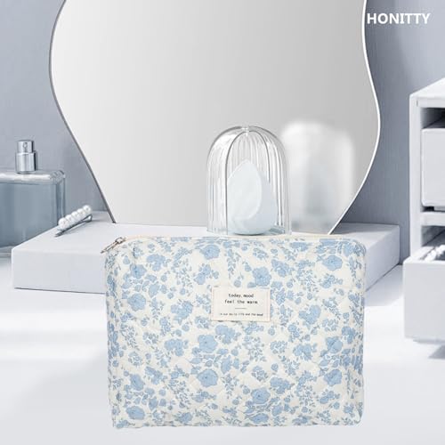 honitty Makeup Pouch,Quilted Cosmetic Bags,Large Floral Make Up Organizer for Women - Image 4