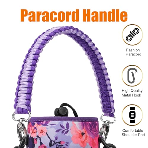 AceTreker حقيبة حامل زجاجة الماء AceTreker، 32 أونصة/ 40 أونصة غلاف زجاجة ماء مع مقبض حبل بارا وكيس حزام، حافظة قنينة معدنية نيون مع جيب للهاتف للجيم، الرياضة، الصيد - Image 2