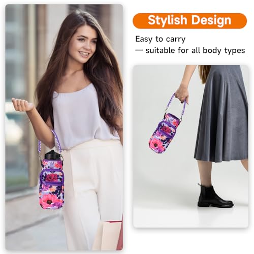 AceTreker حقيبة حامل زجاجة الماء AceTreker، 32 أونصة/ 40 أونصة غلاف زجاجة ماء مع مقبض حبل بارا وكيس حزام، حافظة قنينة معدنية نيون مع جيب للهاتف للجيم، الرياضة، الصيد - Image 3