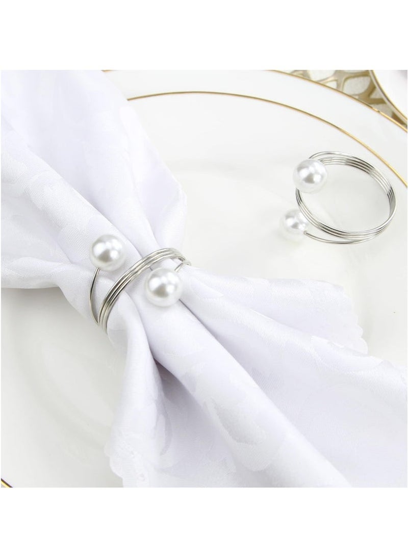 8Pcs Silver Pearl Napkin Rings Retro And Simple Style Silver Napkin Ring Pearls，Silver Metal Electroplated Napkin Rings For Family Dinner Wedding Table Decoration Birthday Party Decoration  - Image 2