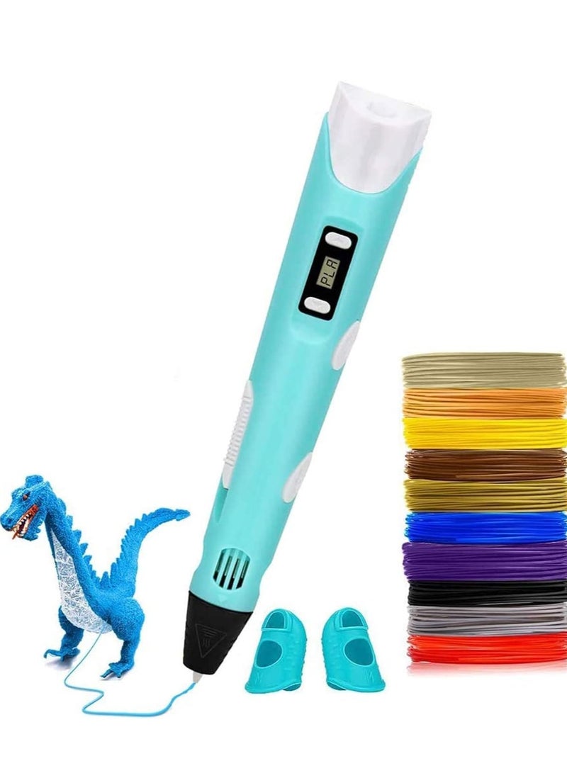 3D Pen, 3D Printing Doodler Pen with LCD Screen and 150 Feet 15 Color 1.75mm PLA Filament Refill, Christmas Gift 3D Drawing Printer Pen for Kids Adult Artist, Stepless Speed, Blue (Blue)