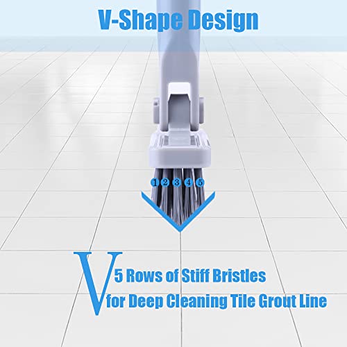 YONILL Grout Brush with Long Handle - Heavy Duty Grout Cleaner Brushes for Tile Floors, Swivel Stiff Bristles Floor Scrubber Cleaning Tool, Floor Scrub Brush for Shower, Kitchen, Baseboards and Corner - Image 2
