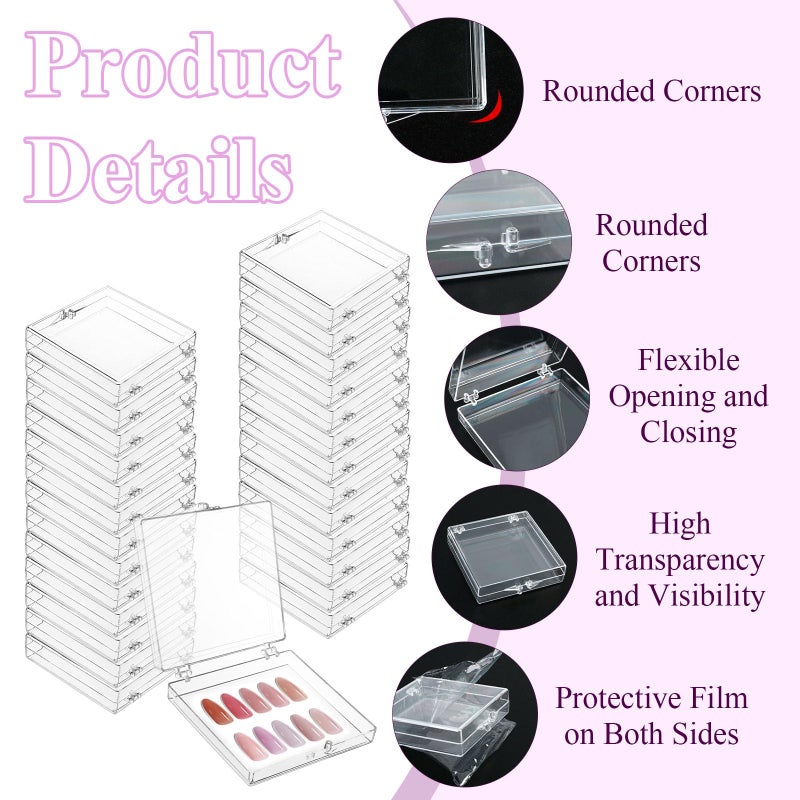 Worldity 50 Pcs Press on Nail Storage Box, Clear Nail Display Case with 120 Pcs Adhesive Double Sided Tape and 50 Pcs Nails Packaging Bag, Press on Nail Case for Nails Salon, Storage, Display - Image 3