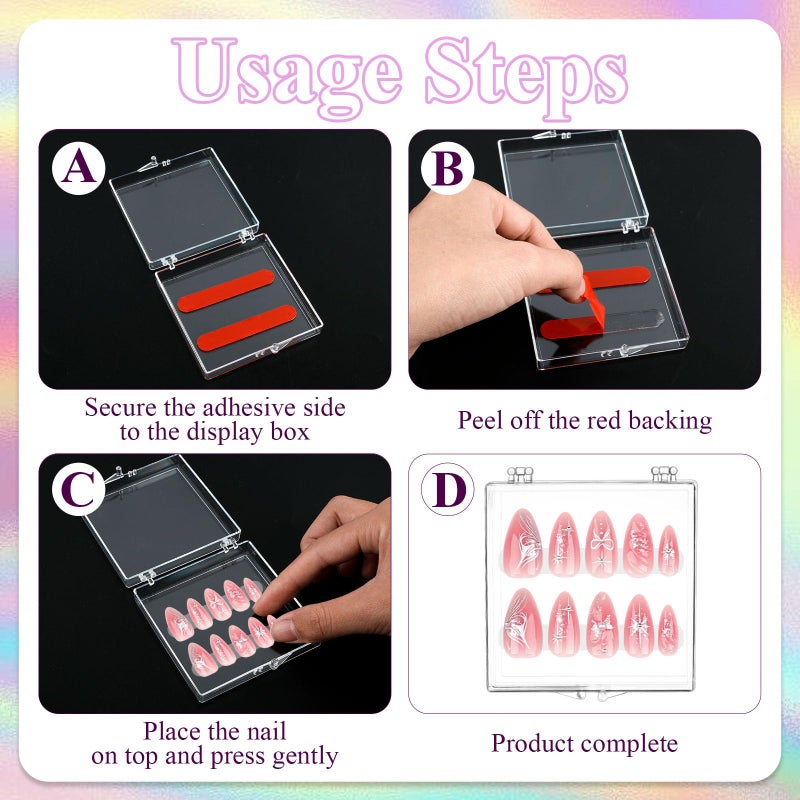 Worldity 50 Pcs Press on Nail Storage Box, Clear Nail Display Case with 120 Pcs Adhesive Double Sided Tape and 50 Pcs Nails Packaging Bag, Press on Nail Case for Nails Salon, Storage, Display - Image 5