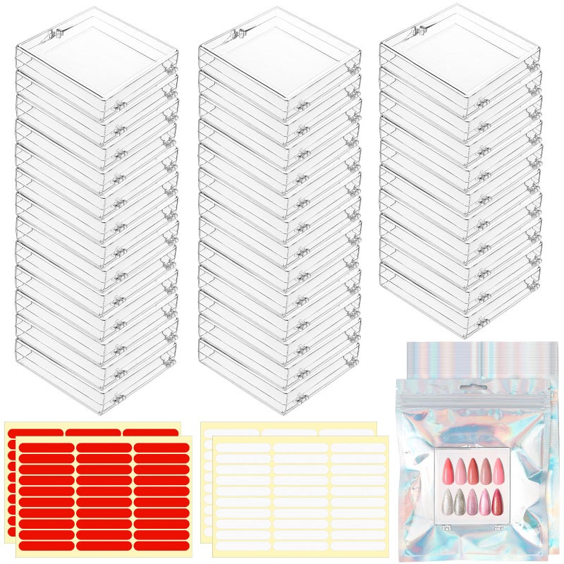 Worldity 50 Pcs Press on Nail Storage Box, Clear Nail Display Case with 120 Pcs Adhesive Double Sided Tape and 50 Pcs Nails Packaging Bag, Press on Nail Case for Nails Salon, Storage, Display - Image 1