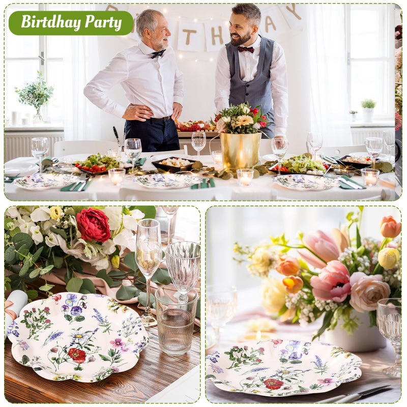 Funnymoom Funnymoom 100 Pcs Wild Floral Paper Plates 7 Inches Wildflowers Disposable Dinner Plates Party Plates Garden Decorations for Tea Party Birthday Bridal Wedding Shower Party Picnic Supplies  - Image 4