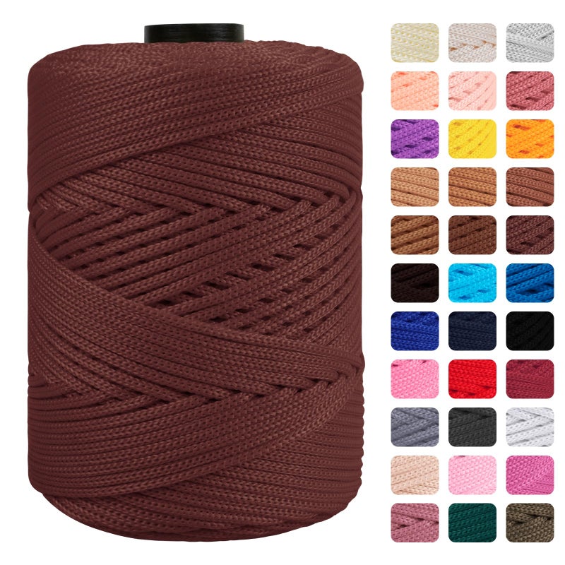 CAMAL Polypropylene Cord 3mm 185 Yards Colorful Polyester Yarn Handmade Knitting Thread Macrame Cord 3mm for Crochet Bags DIY Crafts Plant Hangers Making Macrame ProjectCoffee