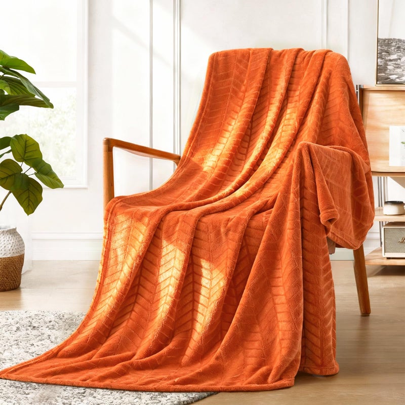 Excervent Soft Flannel Fleece Throw Blanket Burnt Orange 50x70 inches Lightweight Microfiber Chevron Pattern Blankets for Sofa Couch Bed Fluffy Warm Cozy Decorative