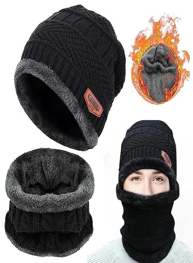 Eloxee Woolen Winter Wear Cap with Neck Muffler Set for Men & Women Beanie Hat with Thick Fleece Lined, Winter Cold Weather Combo Set for Travelling, Surfing & Snow. (Multy Colour) - Image 1