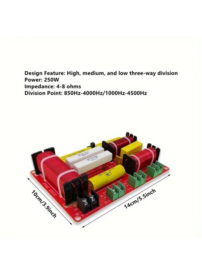 High End 3 Way Crossover Circuit Board 250W Power Glass Fiber Red Pre Assembled For Home Theater - Image 3