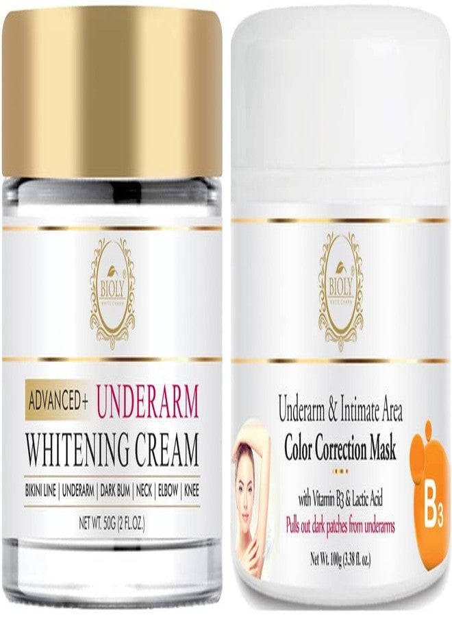 Bioly Advanced Plus Underarm Whitening Cream & Underarm & Intimate Area Color Correction Mask with Lactic Acid & Niacinamide For Dark Spots Removal| Skin Lightening|(Combo of 2, 50 GM Each) - Image 1