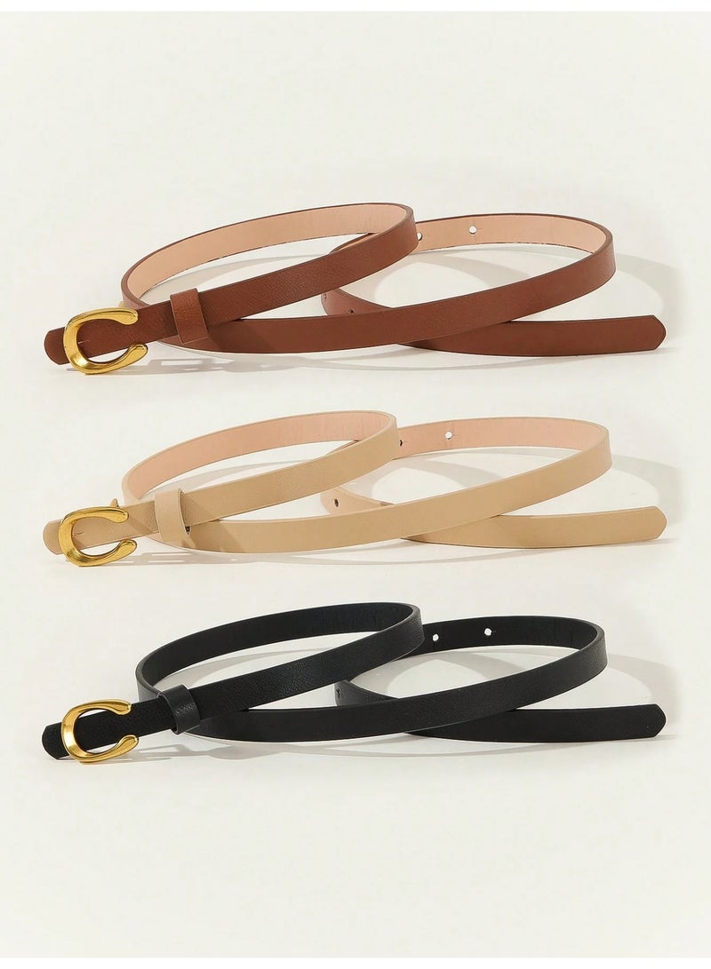 Shein 3PCS Women's Skinny Belt Set – Black, Brown & Beige – U-Shaped Alloy Buckle – Versatile Waist Belts for Dresses & Casual Wear - Image 1