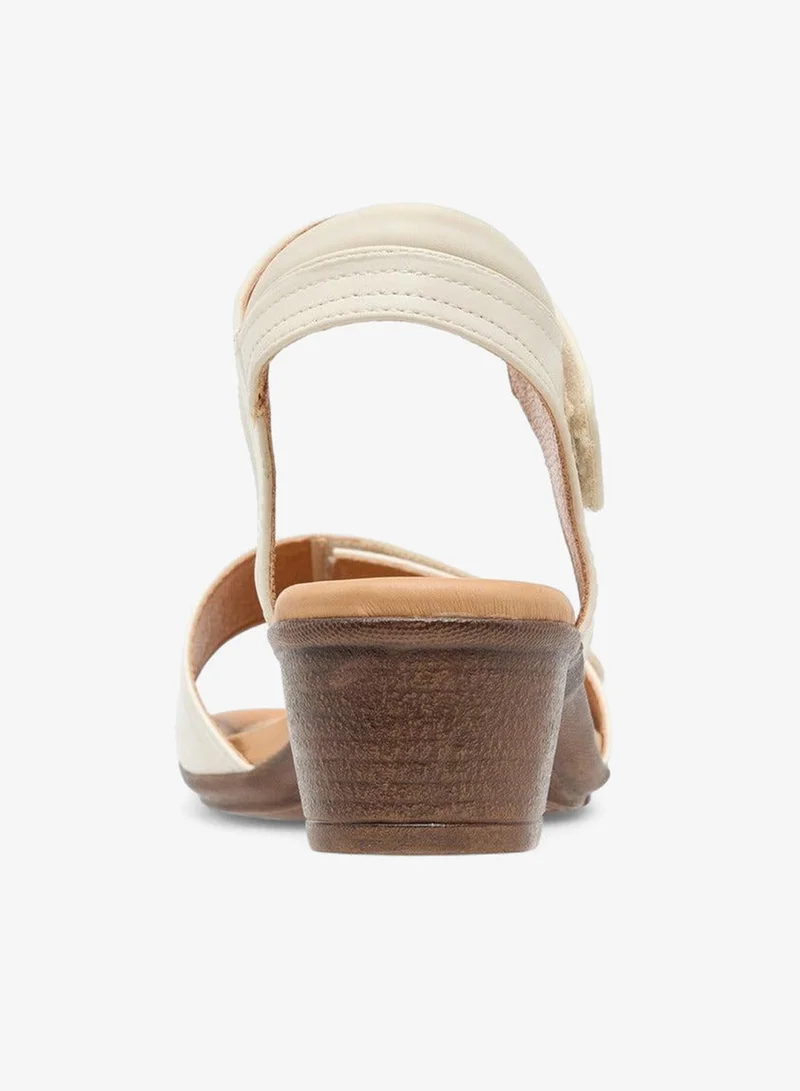 Le Confort BEIGE Women Solid Block Heel Sandals with Hook and Loop Closure for Women | Best Price UAE