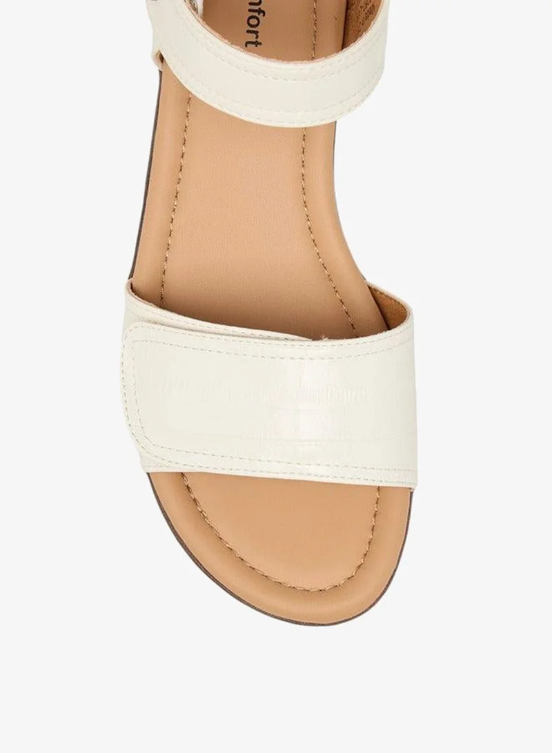 Le Confort BEIGE Women Solid Block Heel Sandals with Hook and Loop Closure for Women | Best Price UAE