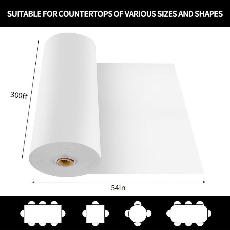 CXPSINC 54 Inch X 300 Feet Plastic Table Cover Roll Disposable Tablecloth with Slide Cutter for All Type/Shape Tables | Party, Banquet, Birthdays, Weddings(White, 300 Feet) - Image 2
