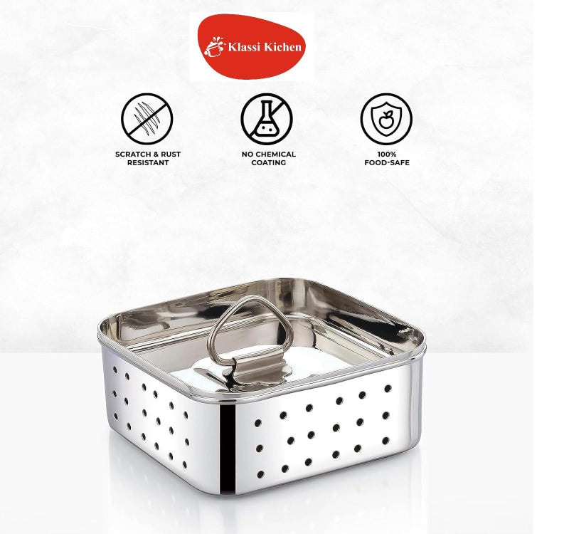 Klassi Kichen Stainless Steel Square Shape Indian Paneer/Mould Maker 450ml Collapsible Strainer (Silver Pack of 1) - Image 5