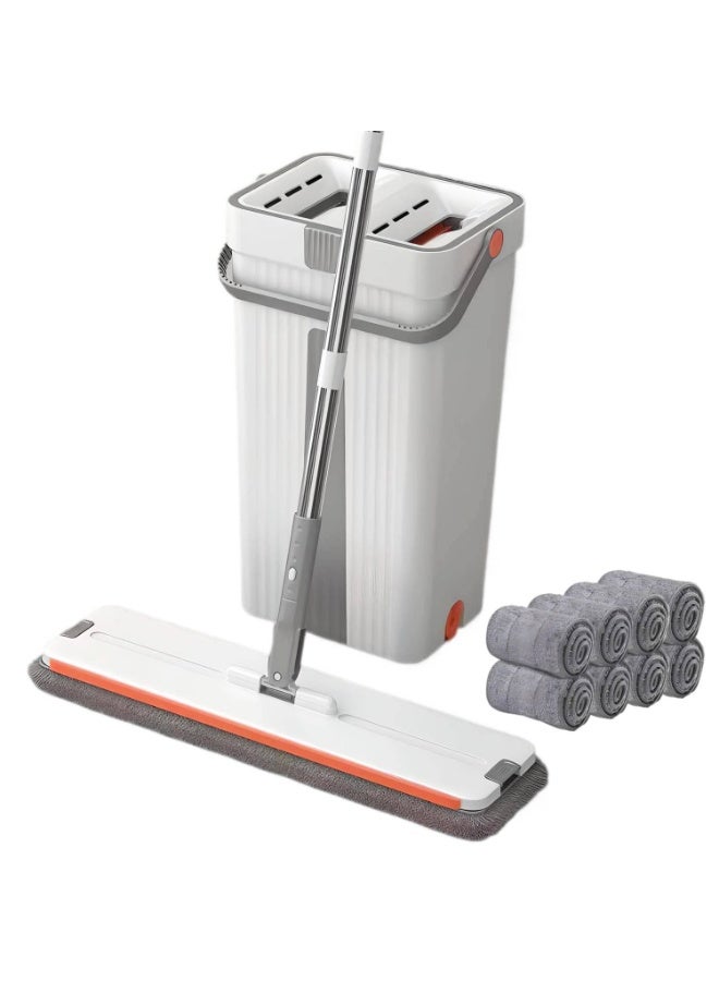 Flat Mop and Bucket Set with 8 Reusable Pads – Hands-Free Dual-Chamber System & 360° Rotating Head for Wet & Dry Floor Cleaning Square Design - Image 1