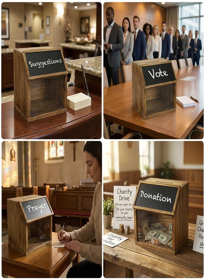 MyGift Wooden Tip Jar Donation Box With Lock Chalkboard Label and Keys - Image 5