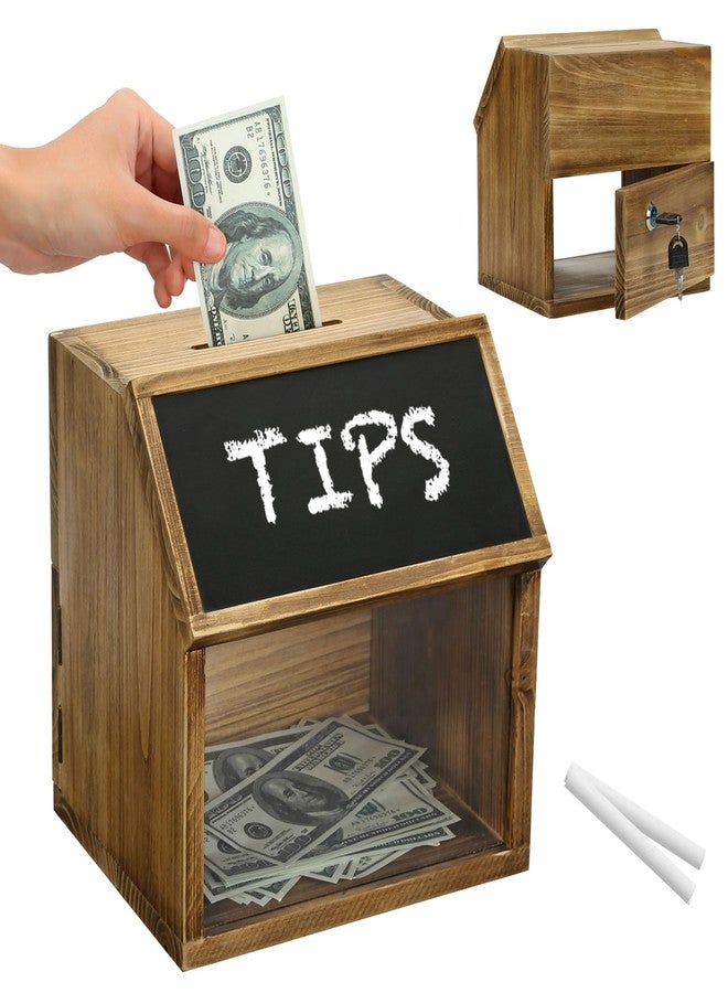 MyGift Wooden Tip Jar Donation Box With Lock Chalkboard Label and Keys - Image 1