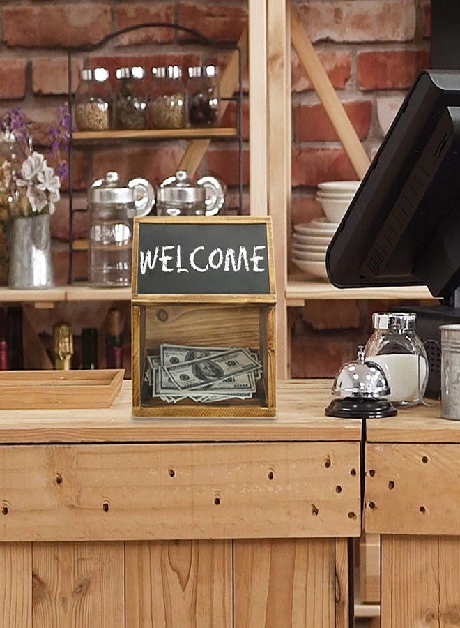 MyGift Wooden Tip Jar Donation Box With Lock Chalkboard Label and Keys - Image 2