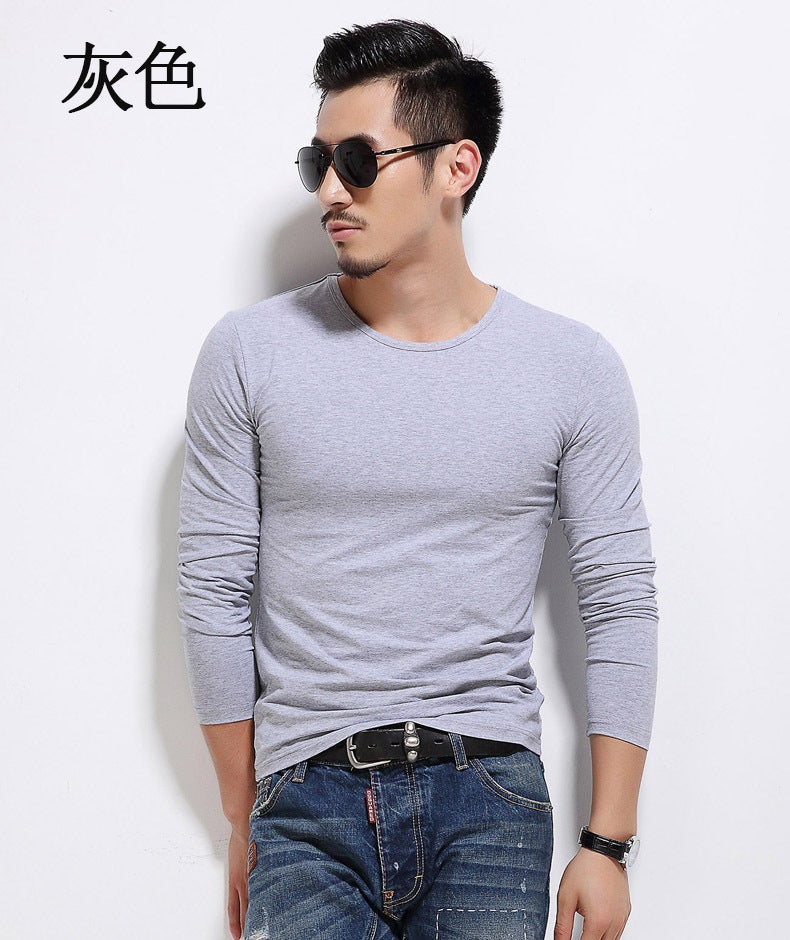 2023 New Men's Bottoming Shirt Men's T-Shirt Long-Sleeved Slim Pure Color Pullover Autumn and Winter Inner Wear Manufacturer Wholesale - Image 1