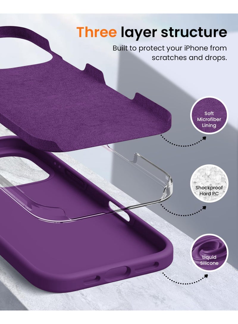 Compatible with iPhone 16 Pro Max Case 6.9 Inch Slim Liquid Silicone 4 Layers Soft Gel Rubber Shockproof Protective Phone Case with Anti Scratch Microfiber Lining (Purple) - Image 4