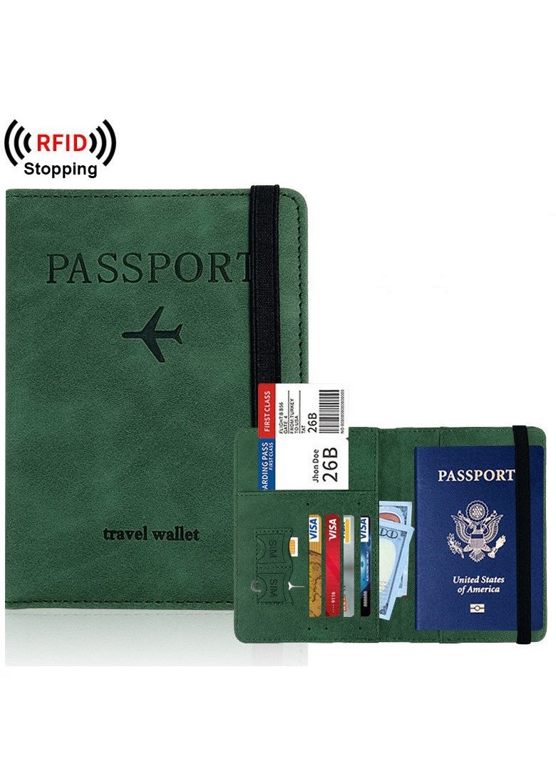 أم جي زي حافظة جواز سفر مزودة بغطاء محفظة، حافظة جواز سفر مزودة بخاصية حجب RFID، حامل وثائق سفر من جلد البولي يوريثان، حاملات كتب جوازات السفر لإكسسوارات السفر (أخضر)  - Image 1