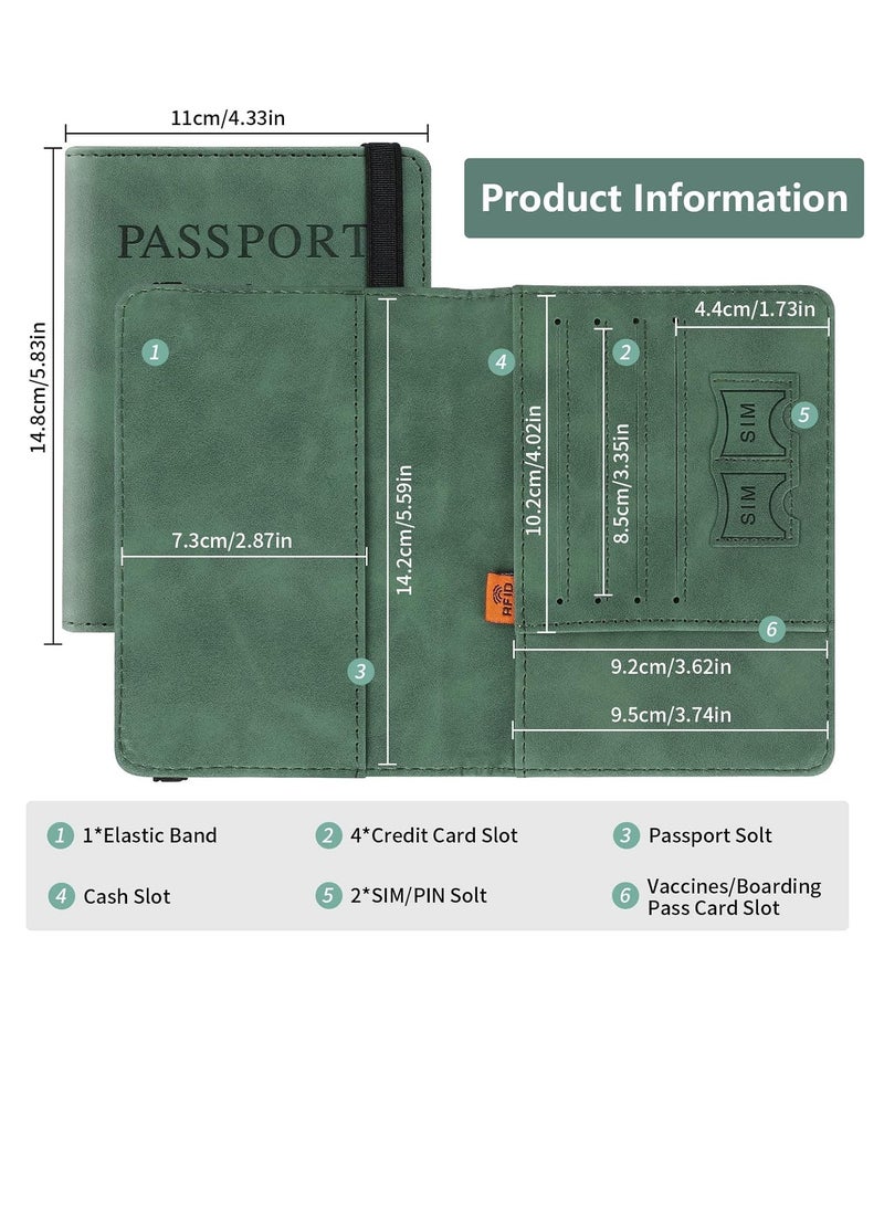 أم جي زي حافظة جواز سفر مزودة بغطاء محفظة، حافظة جواز سفر مزودة بخاصية حجب RFID، حامل وثائق سفر من جلد البولي يوريثان، حاملات كتب جوازات السفر لإكسسوارات السفر (أخضر)  - Image 4