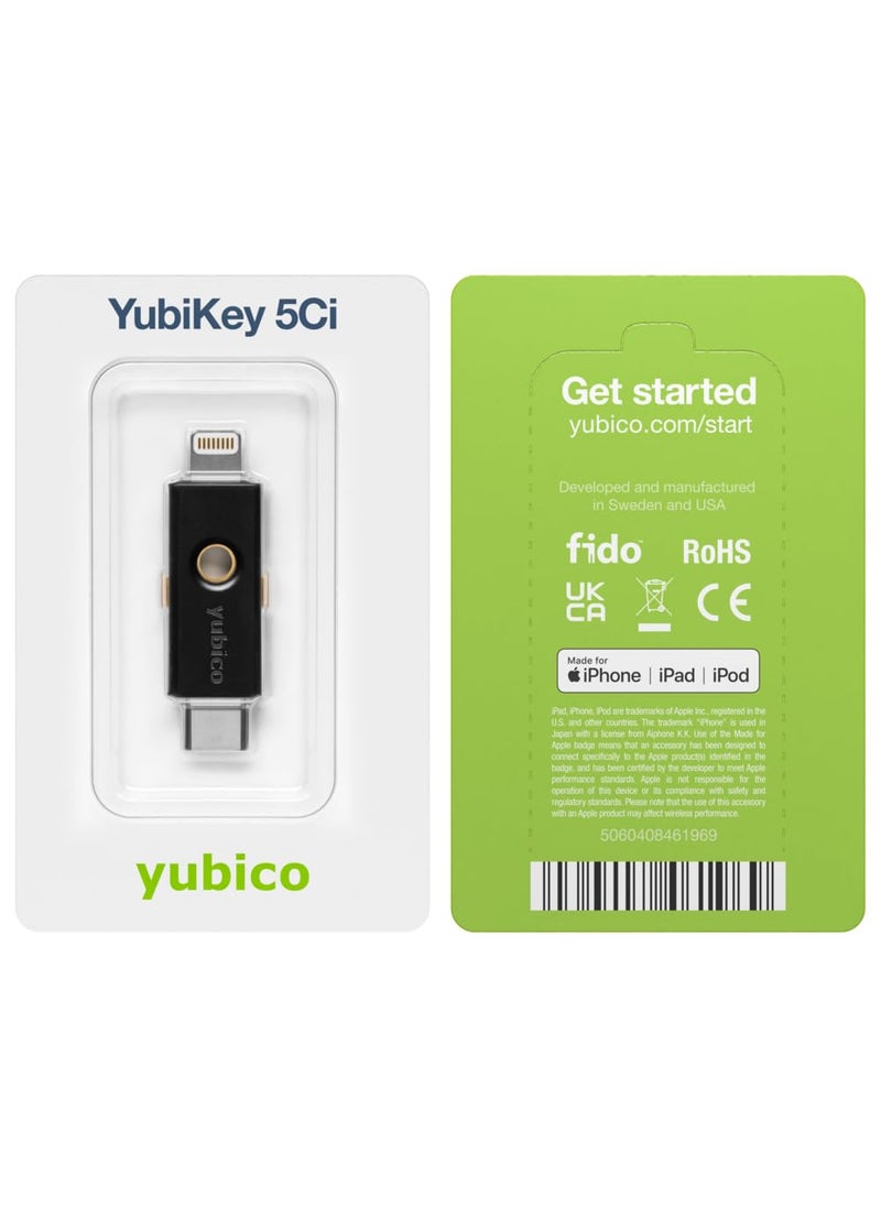 Yubico - YubiKey 5Ci - Two-Factor authentication Security Key for Android/PC/iPhone, Dual connectors for Lighting/USB-C - FIDO Certified