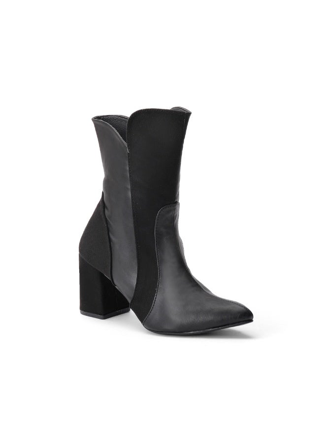 LIFESTYLISH Boot Stylish Leather And Suede By Zippers - L-106 - Black - Image 2