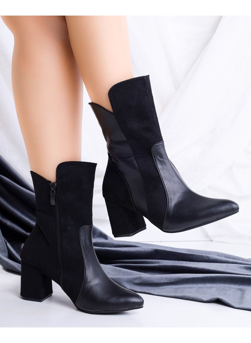 LIFESTYLISH Boot Stylish Leather And Suede By Zippers - L-106 - Black - Image 1