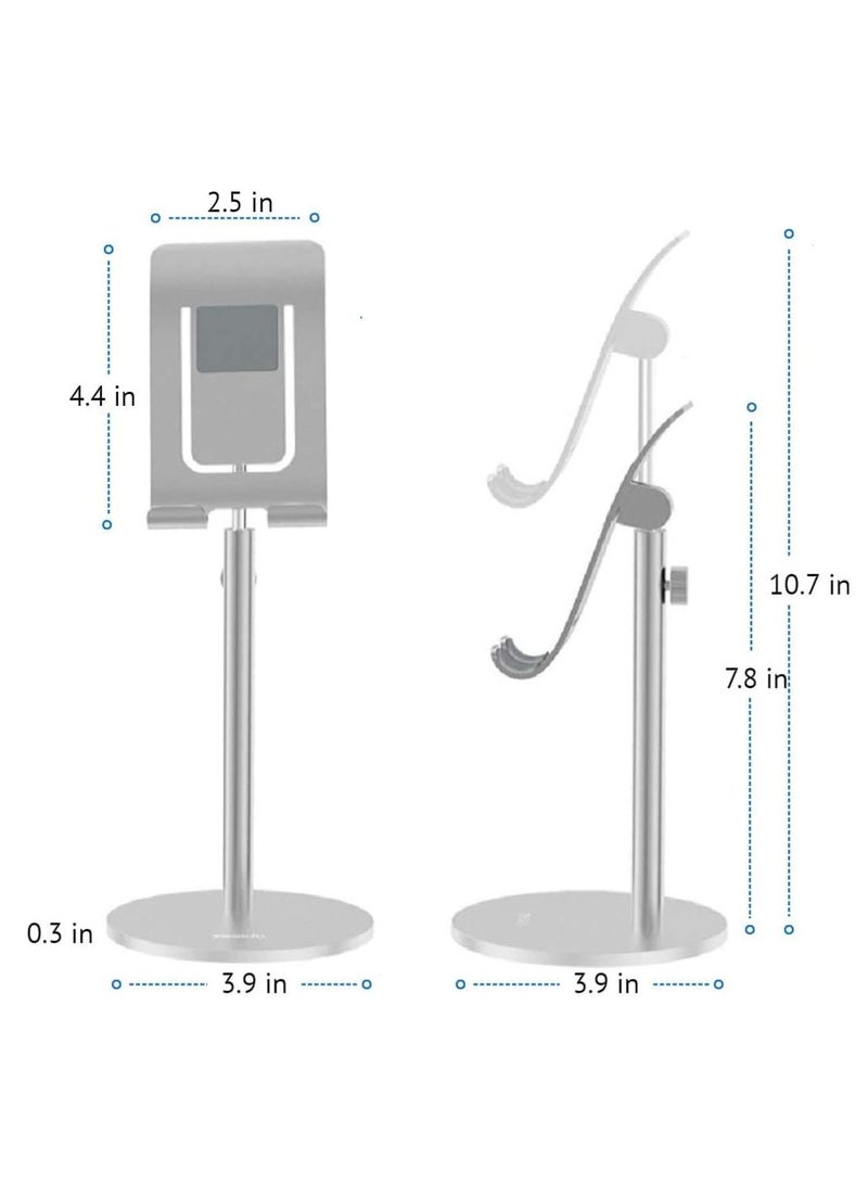 TIGER Universal Adjustable Aluminum Alloy Stand for Mobile Phones & Tablets – Foldable & Portable Silver Phone Dock with Angle & Height Adjustment – Desktop Holder for iPhone, iPad, Android & All Devices – Sleek, Sturdy Design for Desk & Bedside Use - Image 2