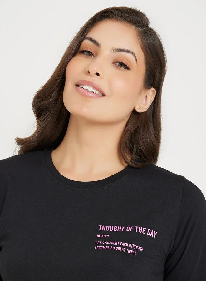 Styli Cotton Slogan Print T-Shirt & Pyjama Set