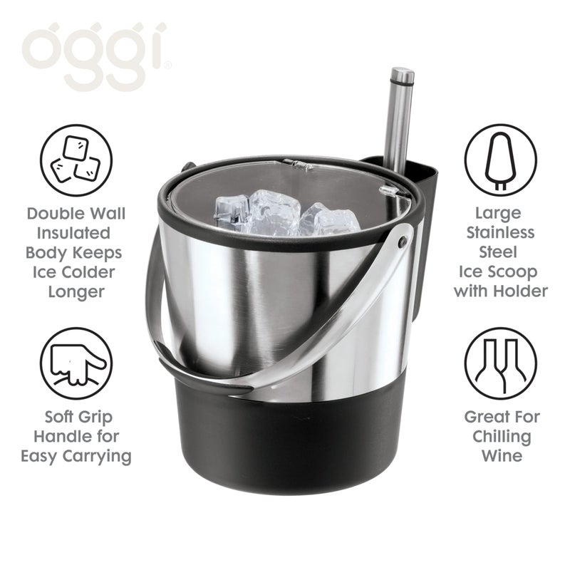 Oggi Insulated Ice Bucket, 4 Quart / 3.8 L, Stainless Steel, Black. - Image 4