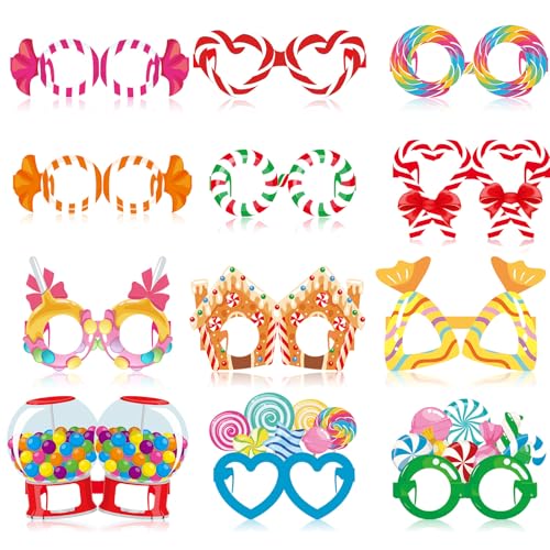 Pajean 36 Pcs Candy Party Decorations Candy Photo Booth Prop Christmas Eyeglasses Paper Glasses Frame Lollipop Themed Favor for Christmas Birthday Baby Shower Party Supplies - Image 1
