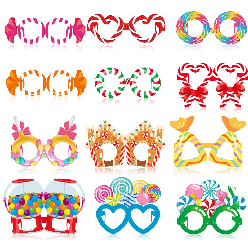 Pajean 36 Pcs Candy Party Decorations Candy Photo Booth Prop Christmas Eyeglasses Paper Glasses Frame Lollipop Themed Favor for Christmas Birthday Baby Shower Party Supplies - Image 3