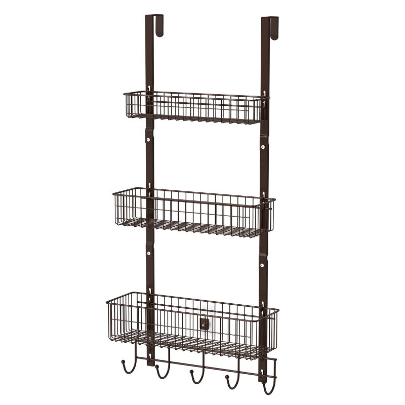 ETELI ETELI Over the Door Basket Organizer 3 Tier Hanging Basket Door Shelf Rack Heavy Duty Over Door Pantry Organizer with 3 Metal Baskets for Kitchen Bathroom Bedroom Living Room Dark Brown 