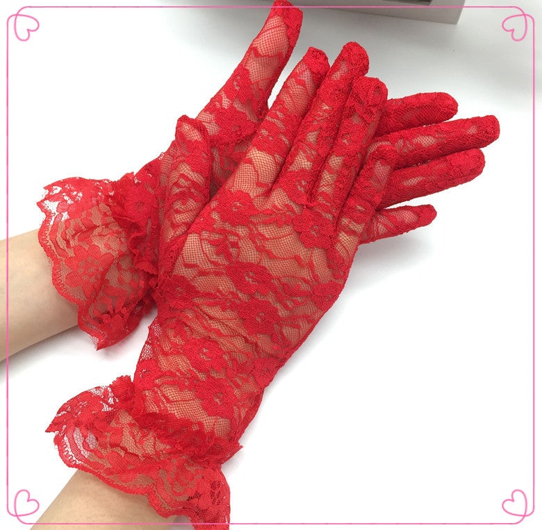 Summer Lace Gloves Uv Protection for Women Red 