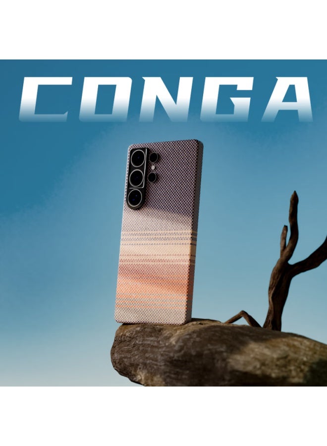 Conga كيس كونغا من ألياف كيفلار أراميد للحماية الكاملة لهاتف سامسونج S25 Ultra، غلاف صلب فائق النحافة مقاوم للسقوط مع تبديد الحرارة بلون أحمر الغروب مع امتصاص مغناطيسي وخاتم معدني أنيق - Image 2