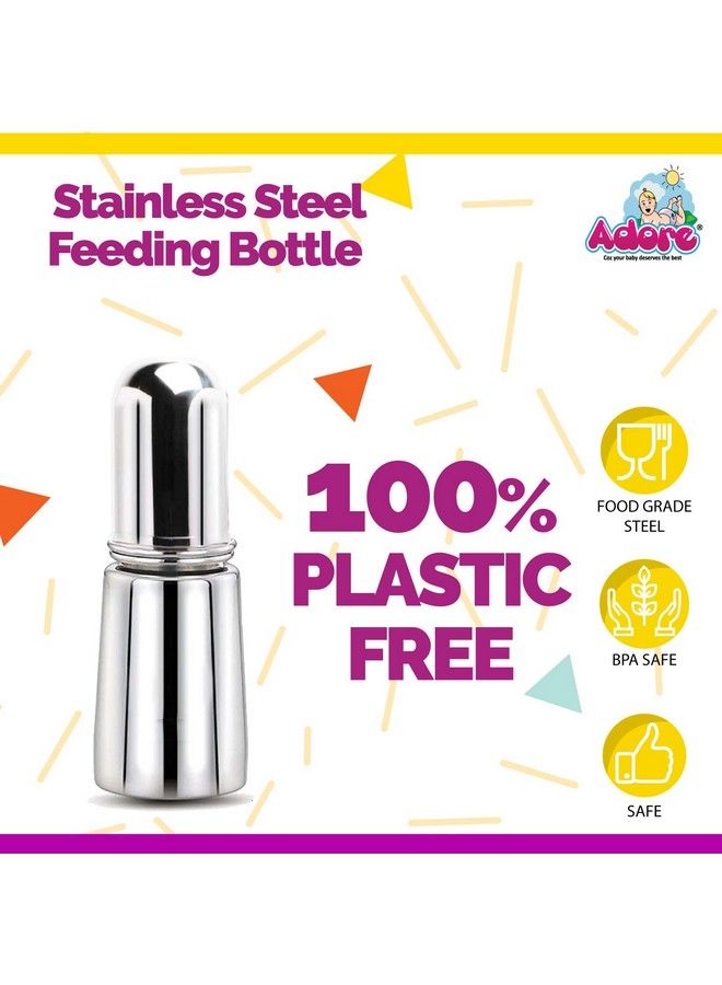 Adore زجاجة رضاعة للأطفال من الفولاذ المقاوم للصدأ 304، 300 مل مع حلمة - Image 3