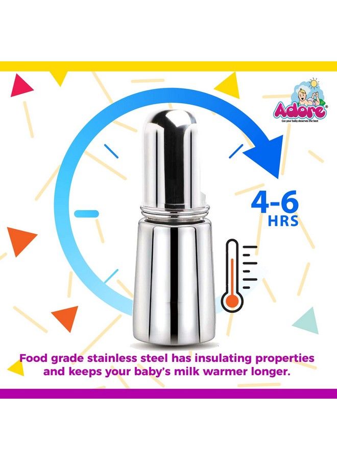Adore زجاجة رضاعة للأطفال من الفولاذ المقاوم للصدأ 304، 300 مل مع حلمة - Image 4