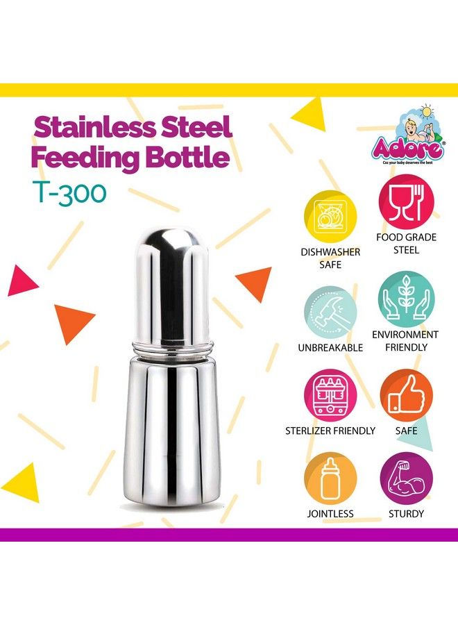 Adore زجاجة رضاعة للأطفال من الفولاذ المقاوم للصدأ 304، 300 مل مع حلمة - Image 2