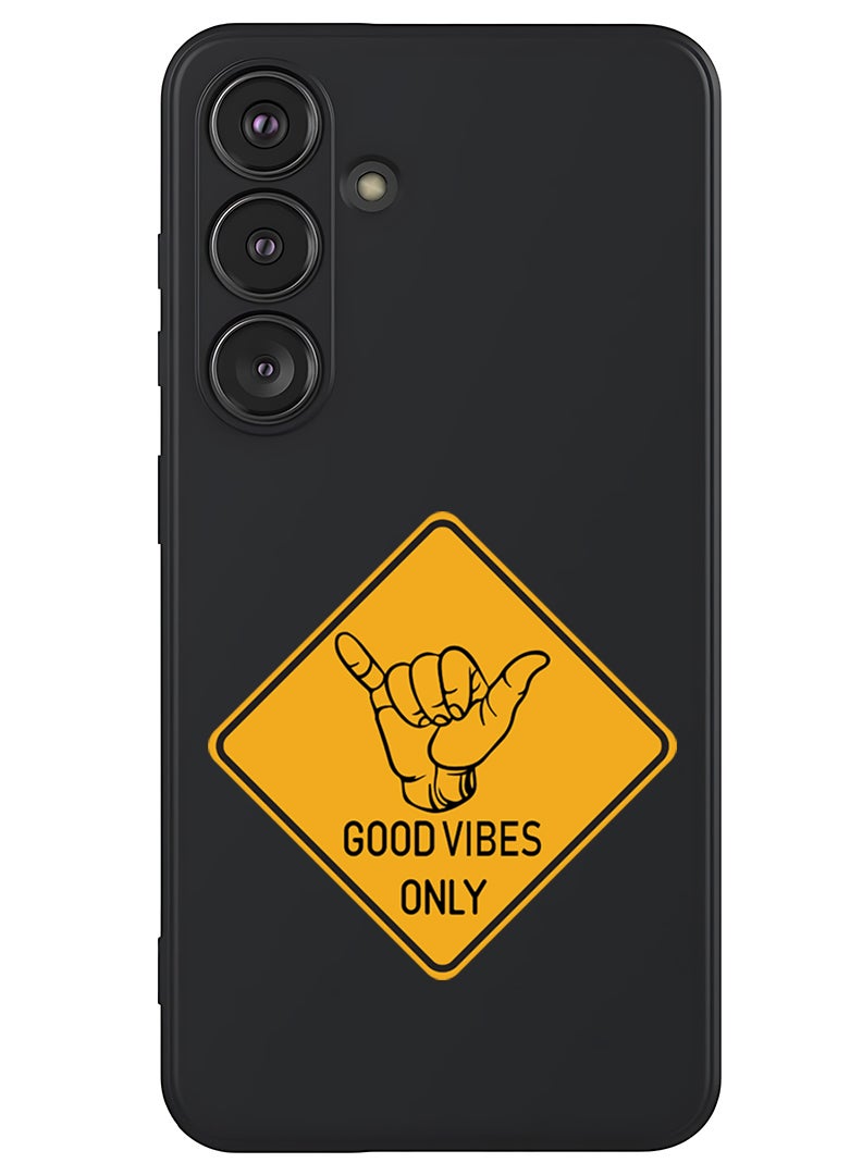 Theodor Protective Slim Fit Case Liquid Silicone Cover with Full Body Protection Anti-Scratch Shockproof Case For Samsung Galaxy S25 Plus (Black) - Good Vibes - Image 1